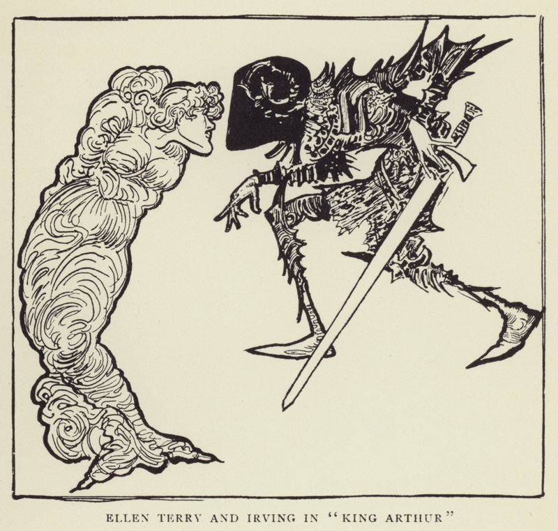 Ellen Terry och Irving i King Arthur av Harry Furniss