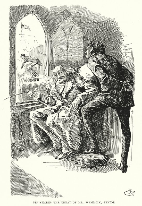 Illustration för stora förväntningar av Charles Dickens (litho) av Harry Furniss