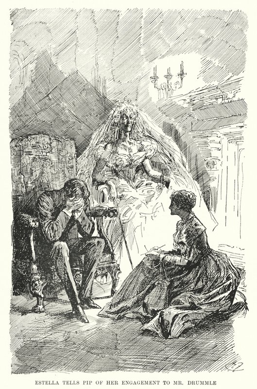 Illustration för stora förväntningar av Charles Dickens (litho) av Harry Furniss
