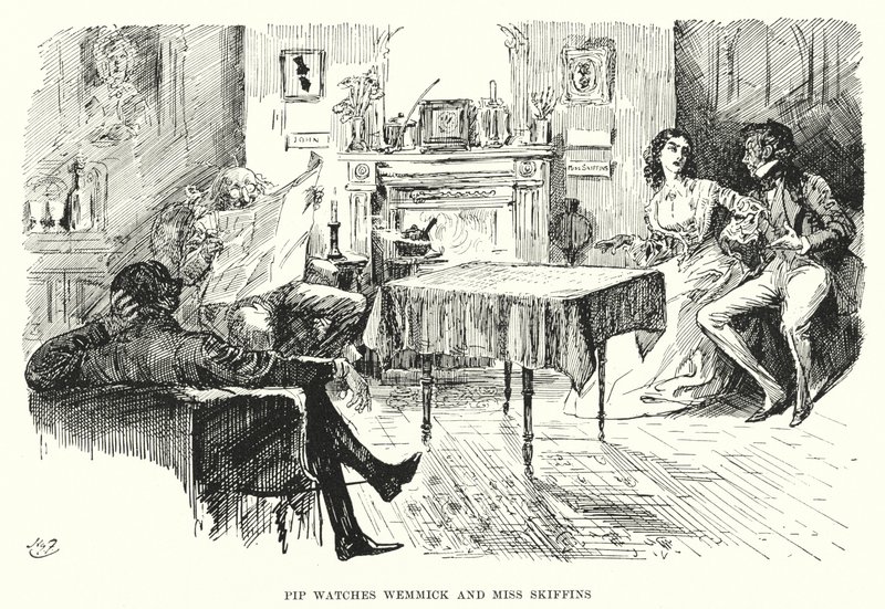 Illustration för stora förväntningar av Charles Dickens (litho) av Harry Furniss