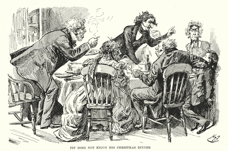 Illustration för stora förväntningar av Charles Dickens (litho) av Harry Furniss