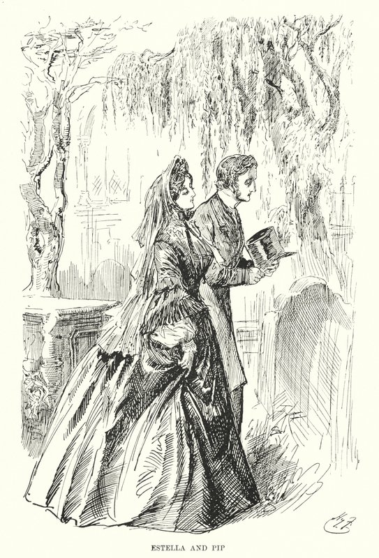 Illustration för stora förväntningar av Charles Dickens (litho) av Harry Furniss