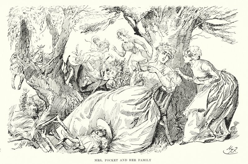 Illustration för stora förväntningar av Charles Dickens (litho) av Harry Furniss