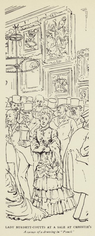 Lady Burdett-Coutts på en rea på Christies av Harry Furniss