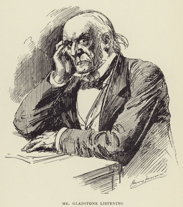 Mr Gladstone lyssnar av Harry Furniss
