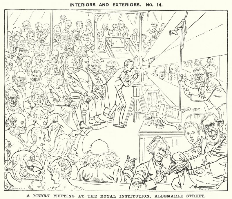 Punch cartoon: A Merry Meeting at the Royal Institution, Albemarle Street, London (gravyr) av Harry Furniss