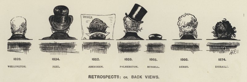 Tillbakablickar eller bakåtsyner från ledande politiker från 1800-talet (litho) av Harry Furniss