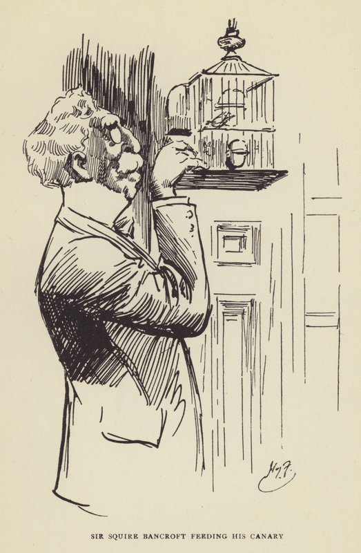 Sir Squire Bancroft matar sin kanariefågel av Harry Furniss