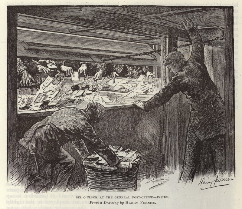 Klockan sex på det allmänna postkontoret av Harry Furniss