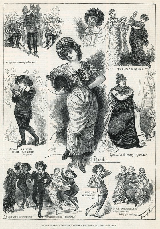 Skisser från Patience at the Opera Comique (gravyr) av Harry Furniss
