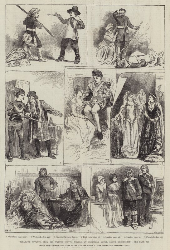 Tableaux Vivants från Sir Walter Scotts romaner, på Cromwell House, South Kensington av Harry Furniss