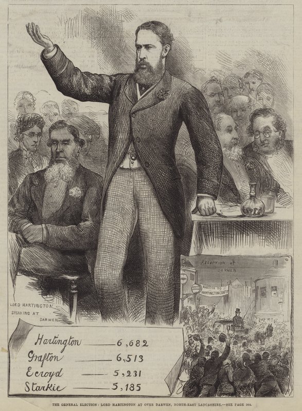 Det allmänna valet, Lord Hartington i Over Darwen, nordöstra Lancashire av Harry Furniss