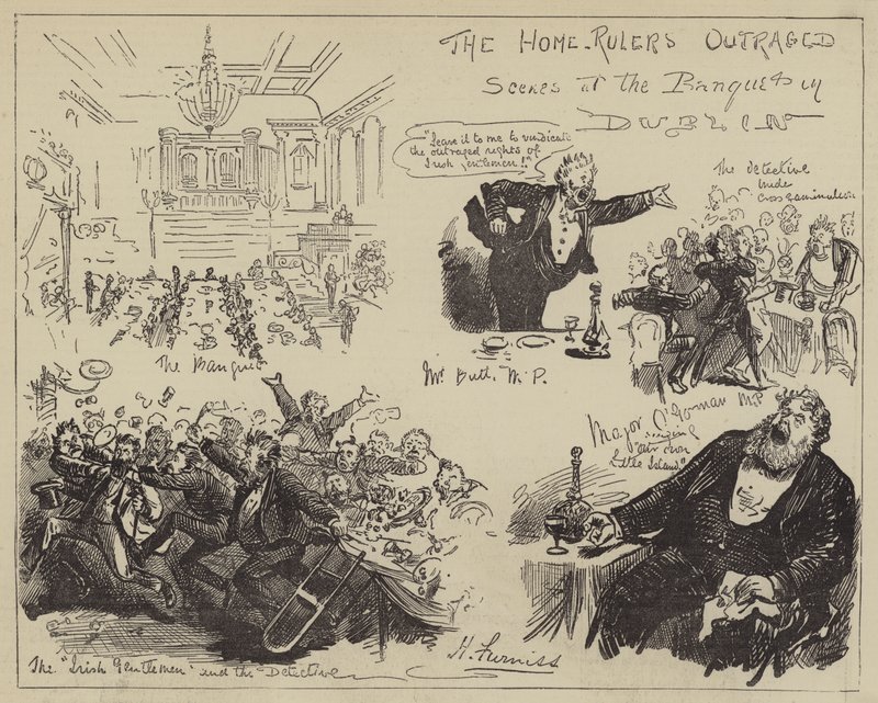 De upprörda hemmahärskarna, scener från banketten i Dublin av Harry Furniss