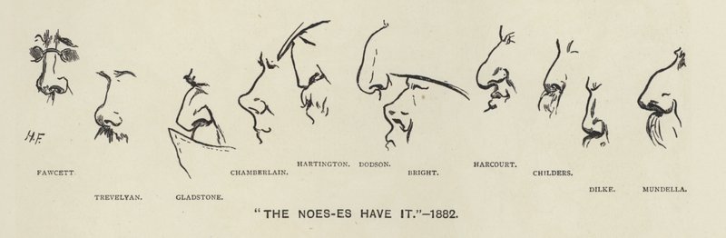 Noes-es (dvs. politikernas näsor) har det - 1883 (litho) av Harry Furniss