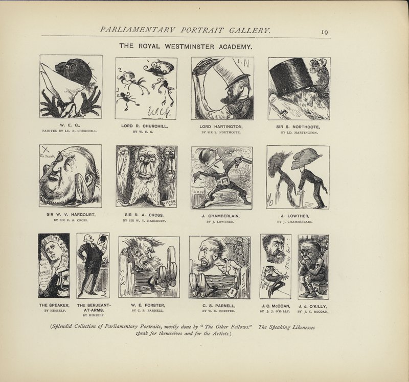 Royal Westminster Academy - föreställer sig hur politiker kan måla varandra (litho) av Harry Furniss