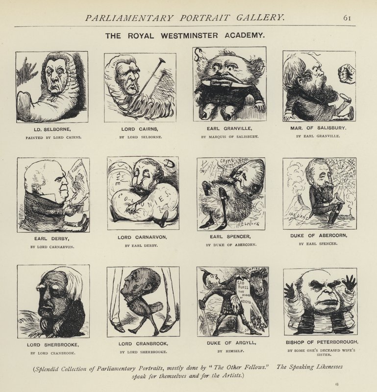 Royal Westminster Academy - föreställer sig hur politiker kan måla varandra (litho) av Harry Furniss