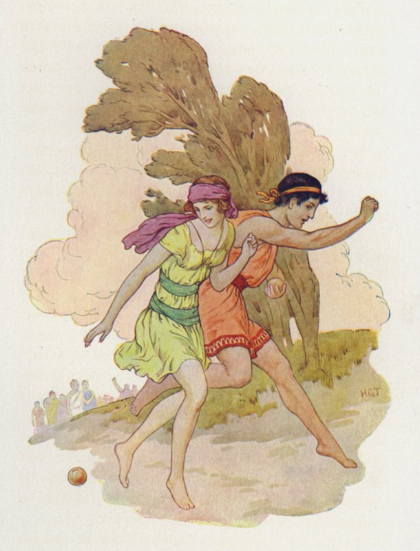 Atalanta såg det falla (färglitografi) av Harry George Theaker