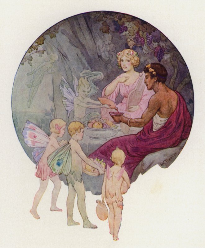Kalypso i sin grotta (färglitografi) av Harry George Theaker