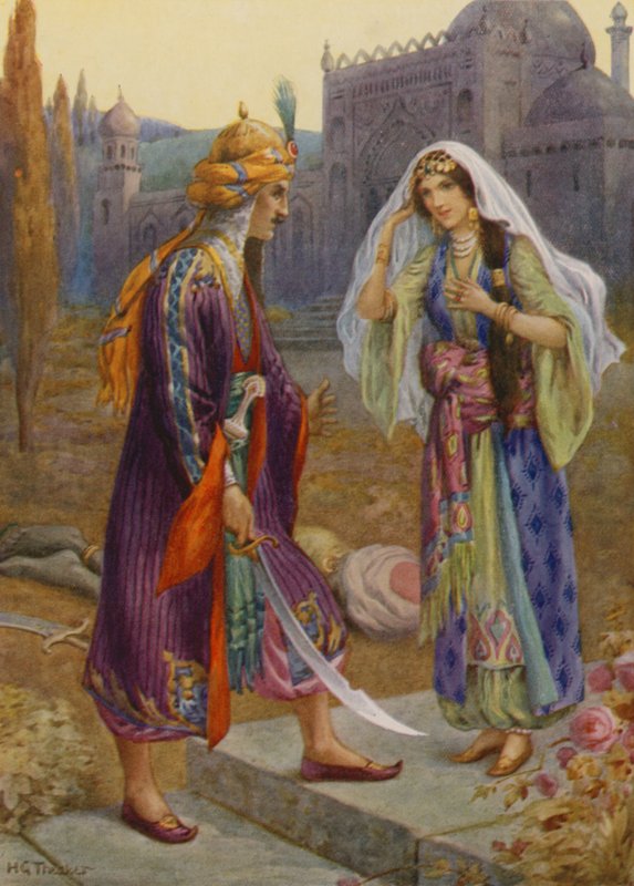 Codadad dräper den svarta jätten (färglitografi) av Harry George Theaker
