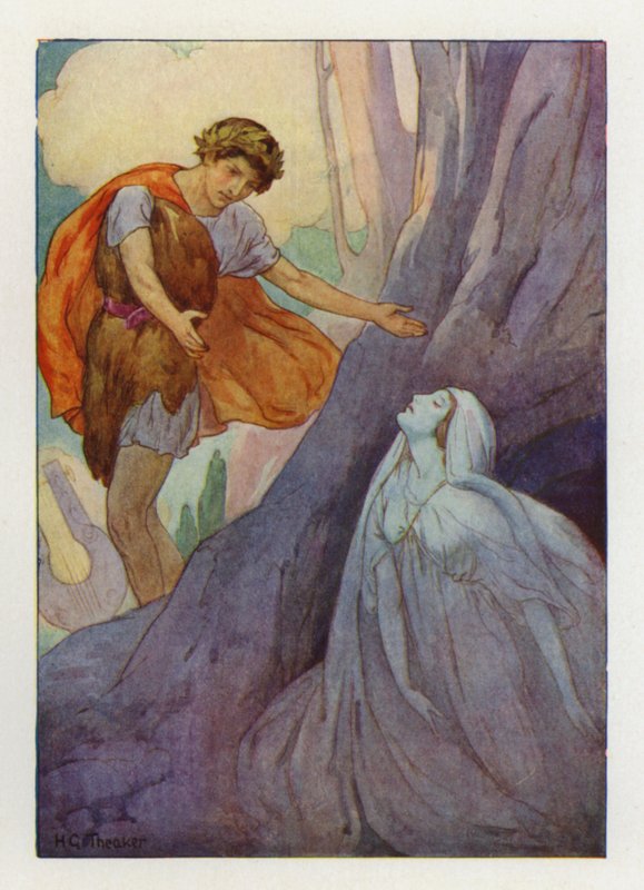 Orfeus skrek av glädje och försökte fånga den i sina armar (färglitografi) av Harry George Theaker