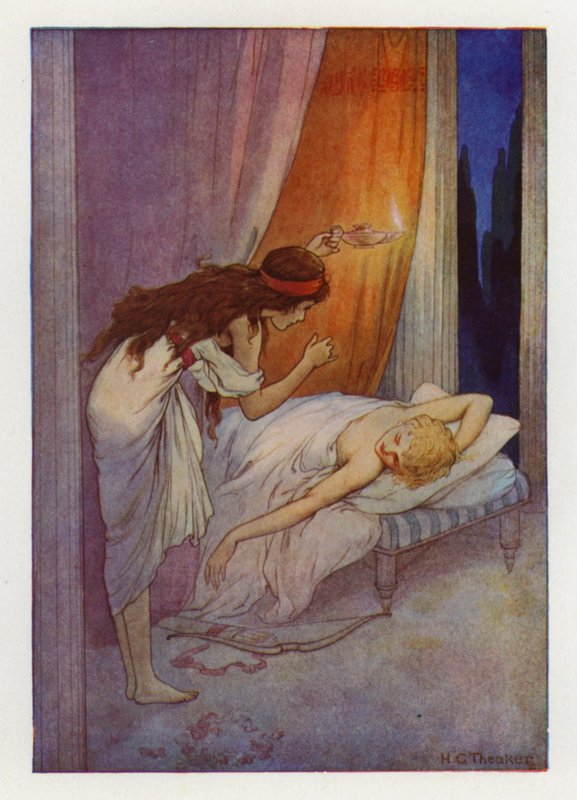 Amor, som leep (färglitografi) av Harry George Theaker