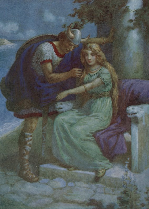 Frithiof och Ingeborg, ur "Kung Rings dräkt" (färglitografi) av Harry George Theaker