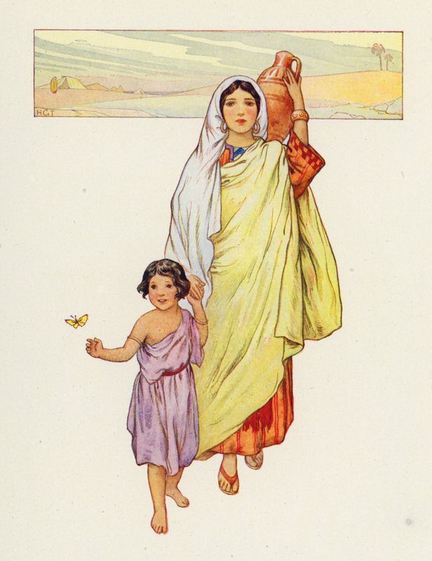 Hagar och Ismael drog ut i vildmarken (färglitografi) av Harry George Theaker