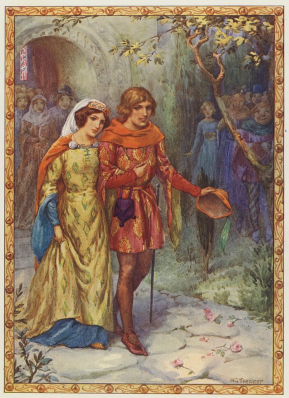 "Han gifte sig med en dam av hög börd", The Story of Gamelyn (färglitografi) av Harry George Theaker