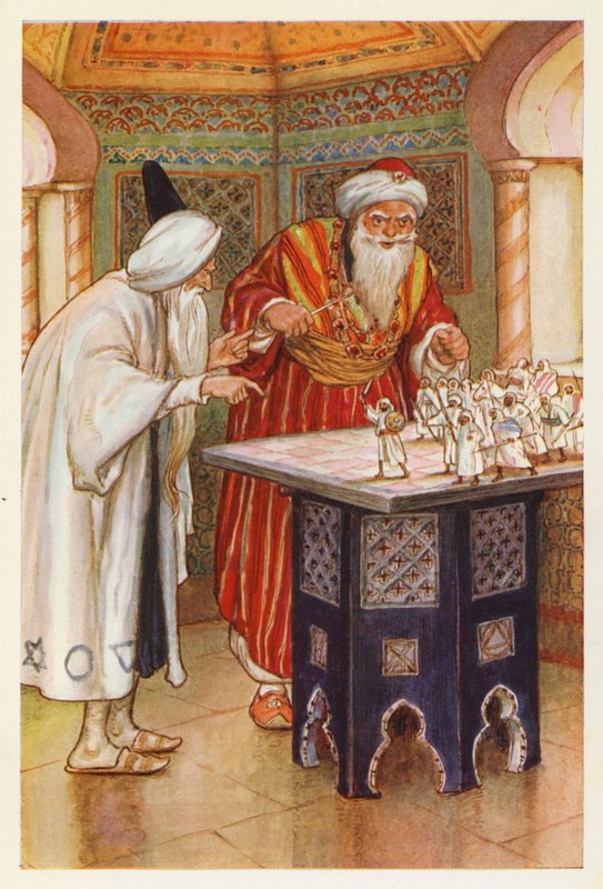 Kung Aben Habuz och den arabiske astrologen (färglitografi) av Harry George Theaker