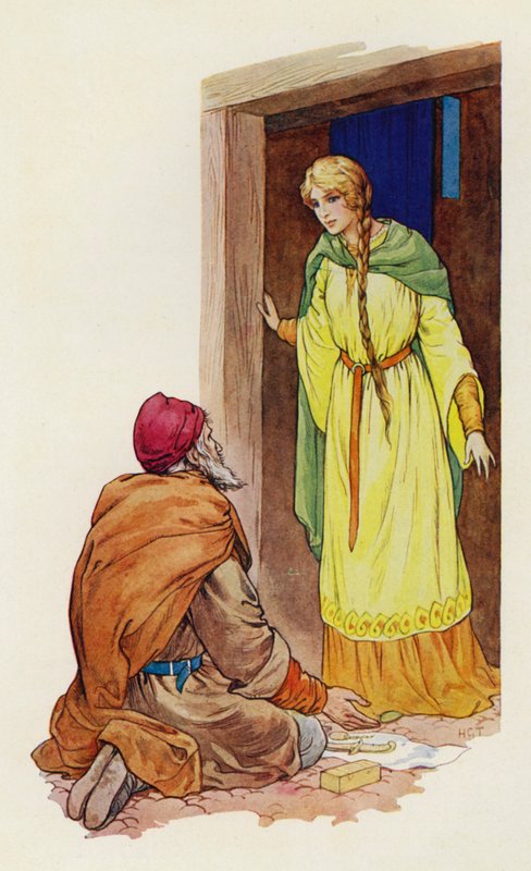 I samma ögonblick som Marian kände igen Roger den grymmes ansikte (färglitografi) av Harry George Theaker
