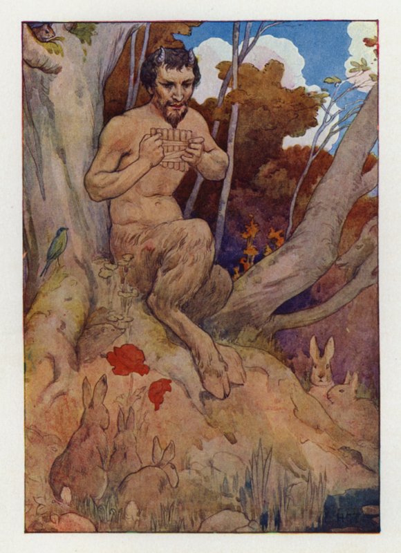 Pan (färglitografi) av Harry George Theaker