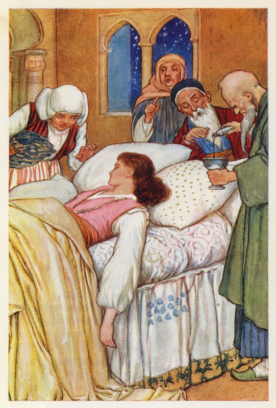 Prinsessan Aldegonda och hennes läkare (färglitografi) av Harry George Theaker