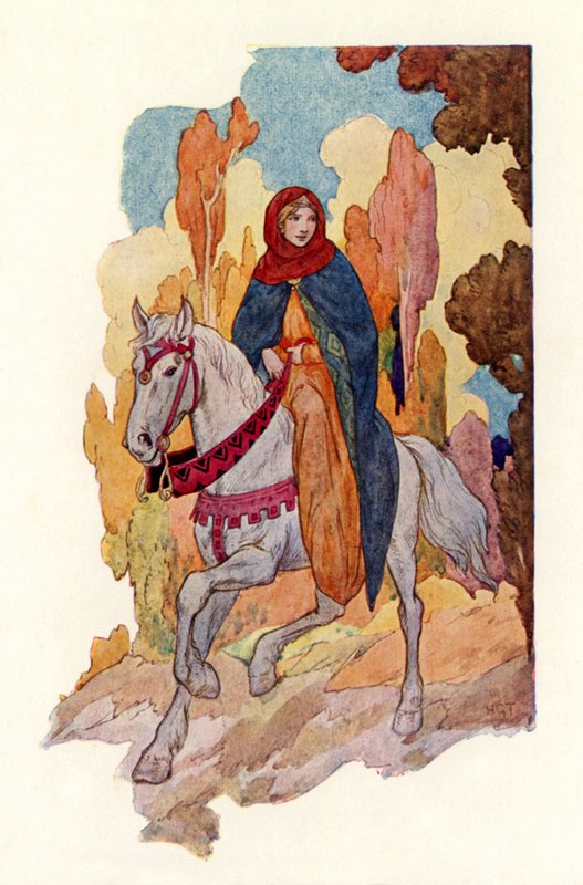 Prinsessan Guinevere rider (färglitografi) av Harry George Theaker