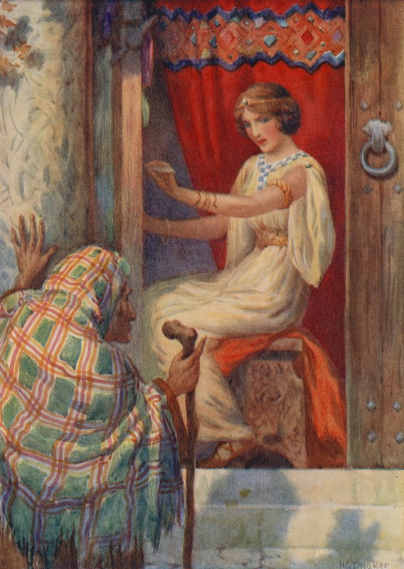 Drottning Frigga och Beldame, från "Baldur den älskade" (färglitografi) av Harry George Theaker
