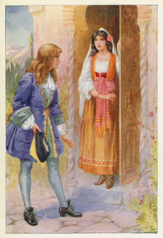 Ruyz de Alarcon och rosen från Alhambra (färglitografi) av Harry George Theaker