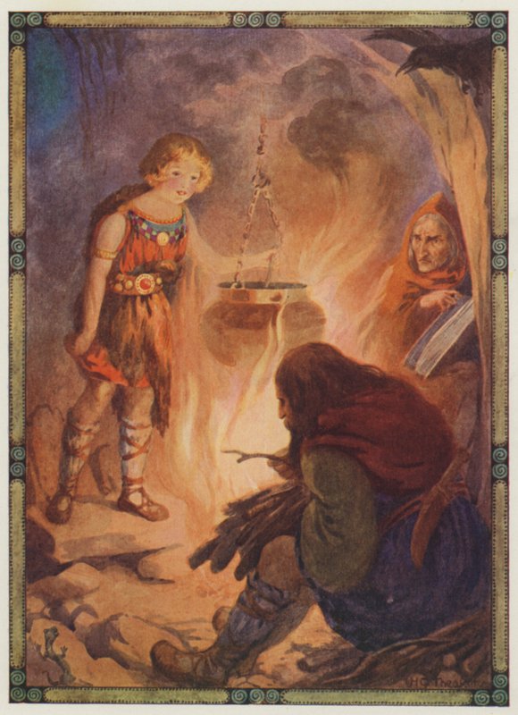 "Hon tyckte att allt var som det skulle vara", Taliesin (färglitografi) av Harry George Theaker