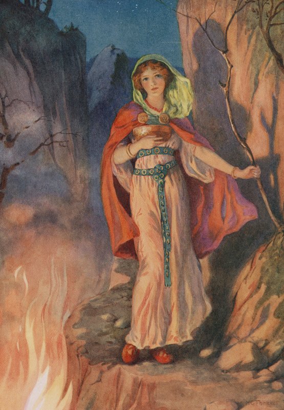 Sigyn, från "The Doom of Loki and his Children" (färglitografi) av Harry George Theaker