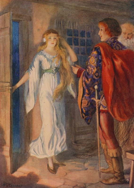 Sir Huldbrand och Undine, ur "Undine" (färglitografi) av Harry George Theaker