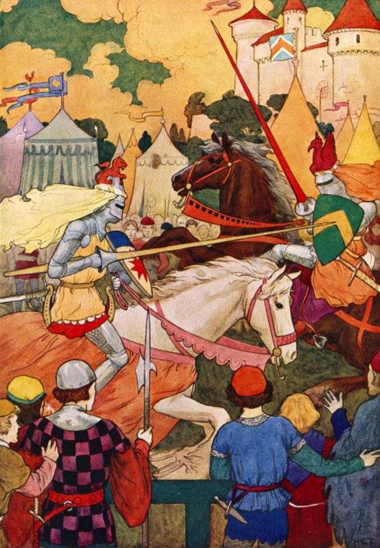 Sir Lancelots första turnering (färglitografi) av Harry George Theaker