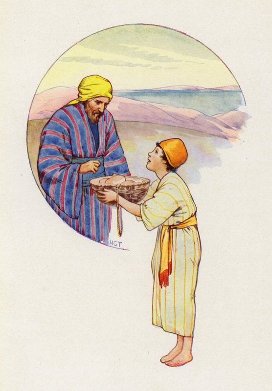 "Säg till Mästaren att han ska få alla dessa", ropade den lille pojken (färglitografi) av Harry George Theaker