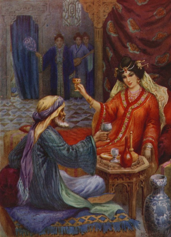 Prinsessan och trollkarlen (färglitografi) av Harry George Theaker