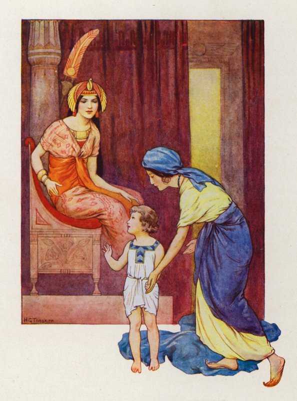 Moses mor förde honom till prinsessan (färglitografi) av Harry George Theaker