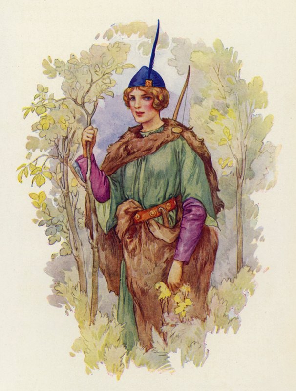 Det fanns ingen sådan rättvis och kärleksfull hustru i hela Midlands som Maid Marian var för Robin Hood (färglitografi) av Harry George Theaker