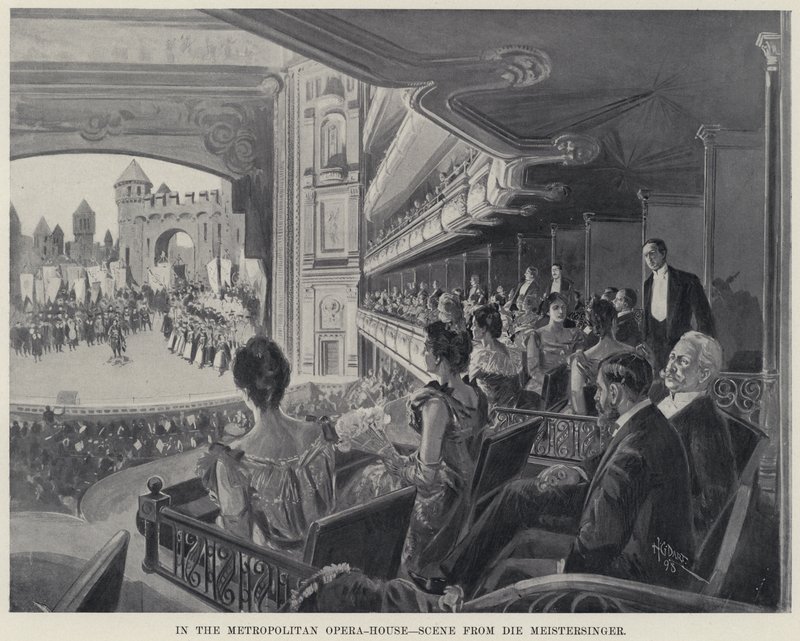 I Metropolitan Opera-House, scen från Die Meistersinger (litho) av Harry Grant Dart