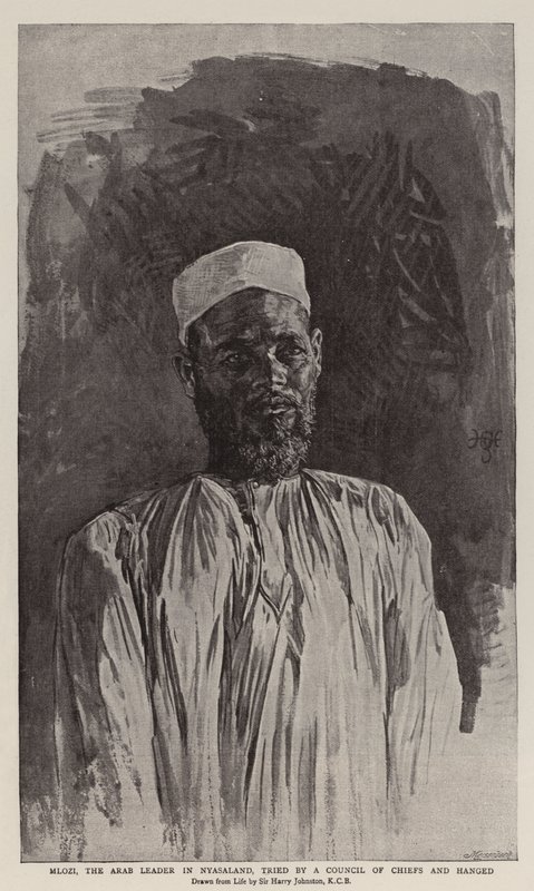 Mlozi, den arabiska ledaren i Nyasaland, dömd av ett chefsråd och hängd. av Harry Hamilton Johnston