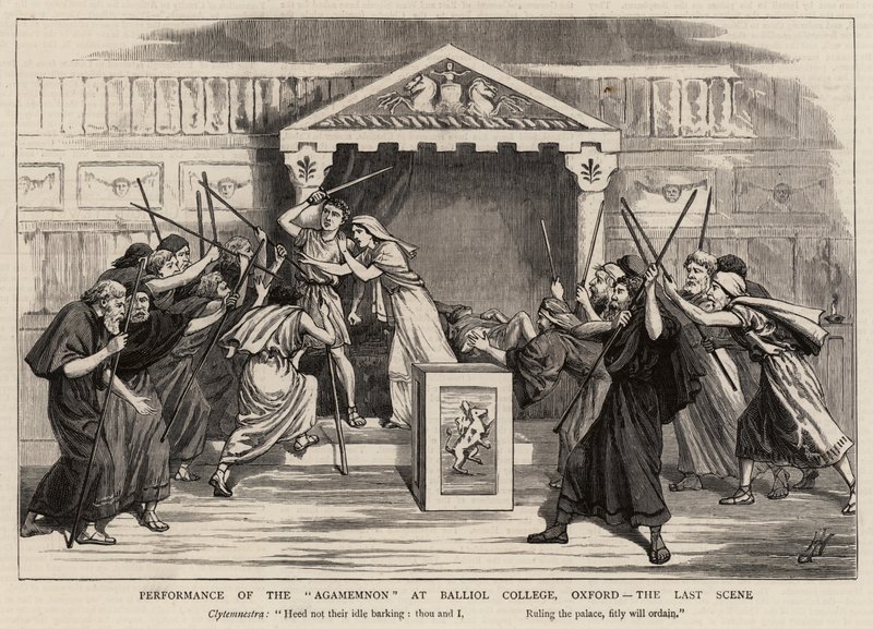 Framträdande av Agamemnon på Balliol College, Oxford, den sista scenen av Harry Hamilton Johnston