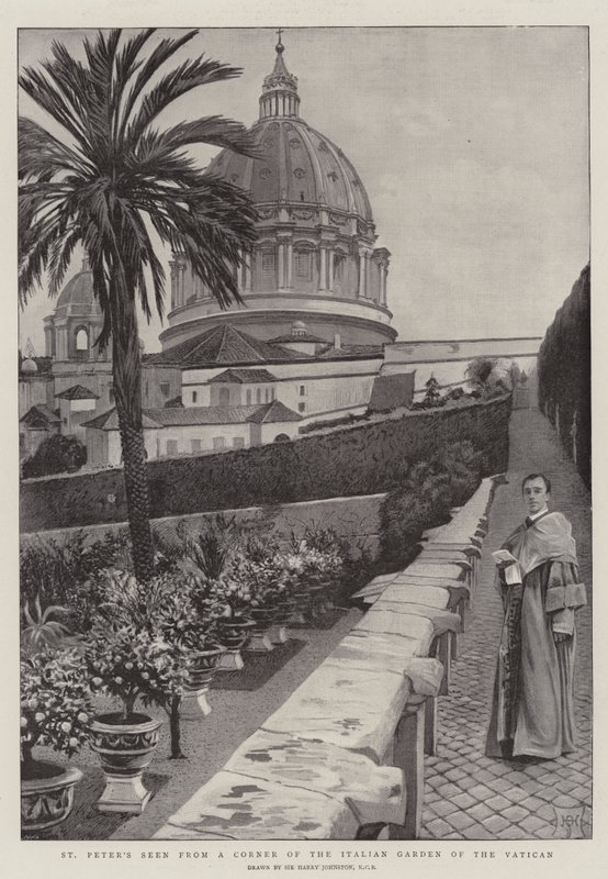 Peterskyrkan sedd från ett hörn av den italienska trädgården i Vatikanen av Harry Hamilton Johnston