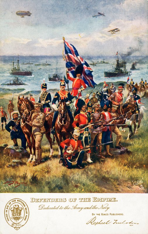 Defenders of the Empire, tillägnad armén och marinen (färg litho) av Harry Payne