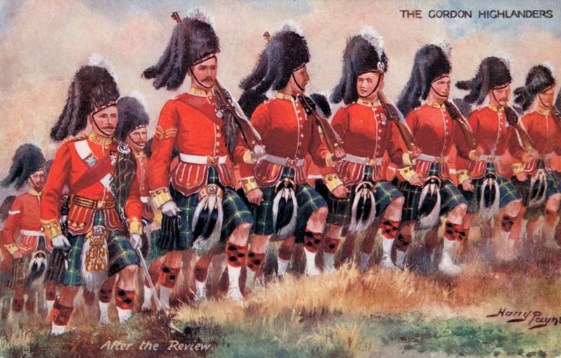 The Gordon Highlanders, After the Review (färg litho) av Harry Payne