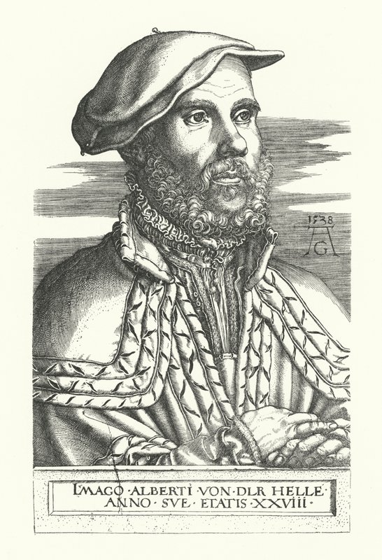 Porträtt av Albert van der Helle (gravyr) av Heinrich (after) Aldegrever